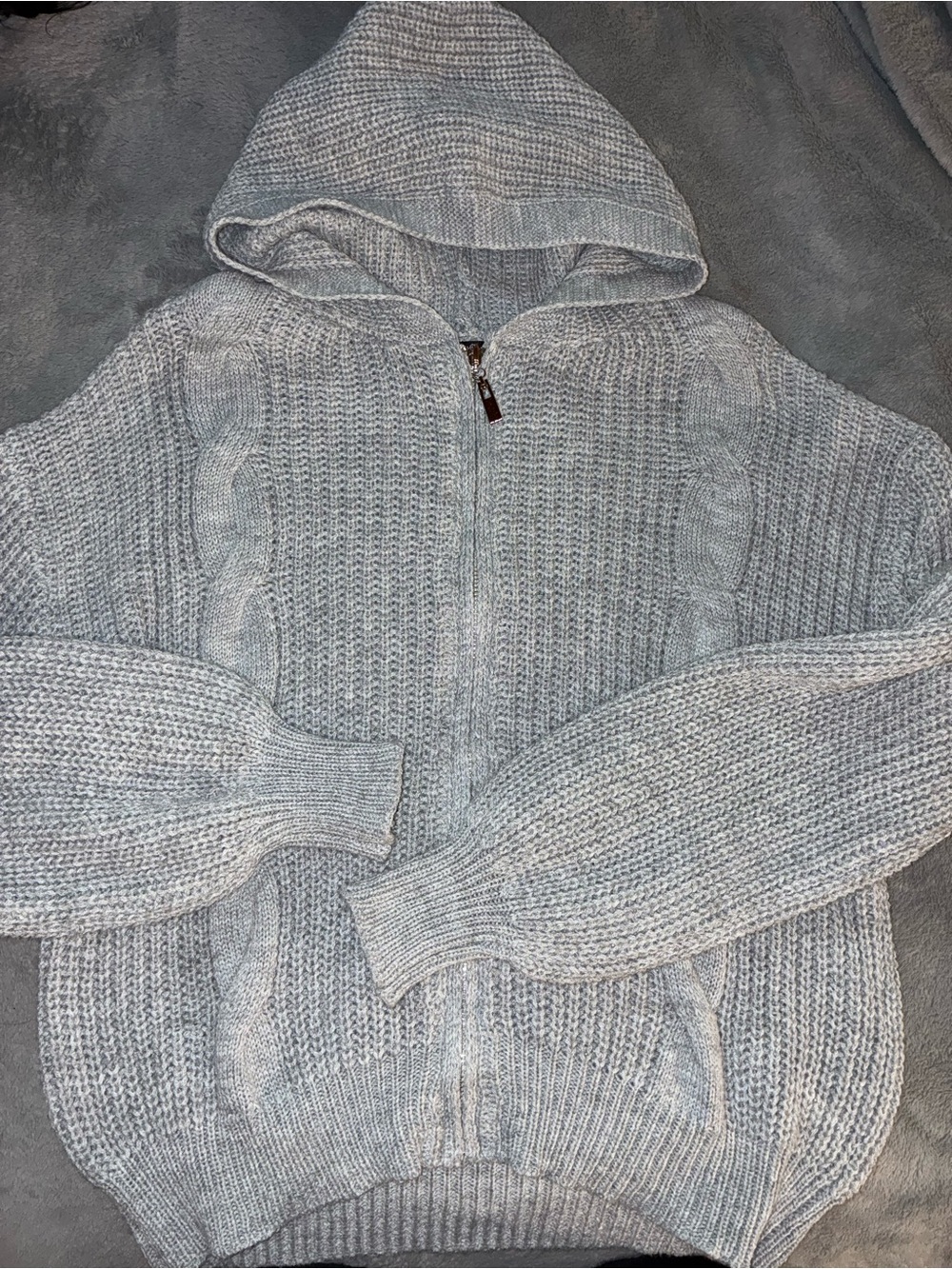 Emery Rose Grey Knitted Zip Up Sweater Size Small